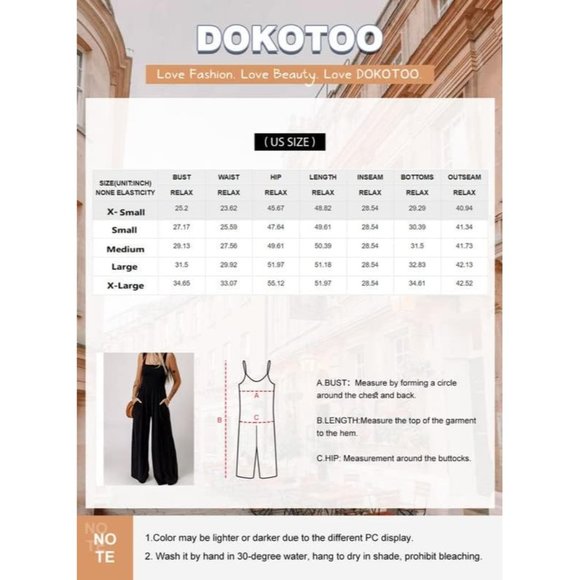 Women's Light Blue One Piece Sleeveless Wide Leg Long Pant Rompers With Pockets - Picture 6 of 6